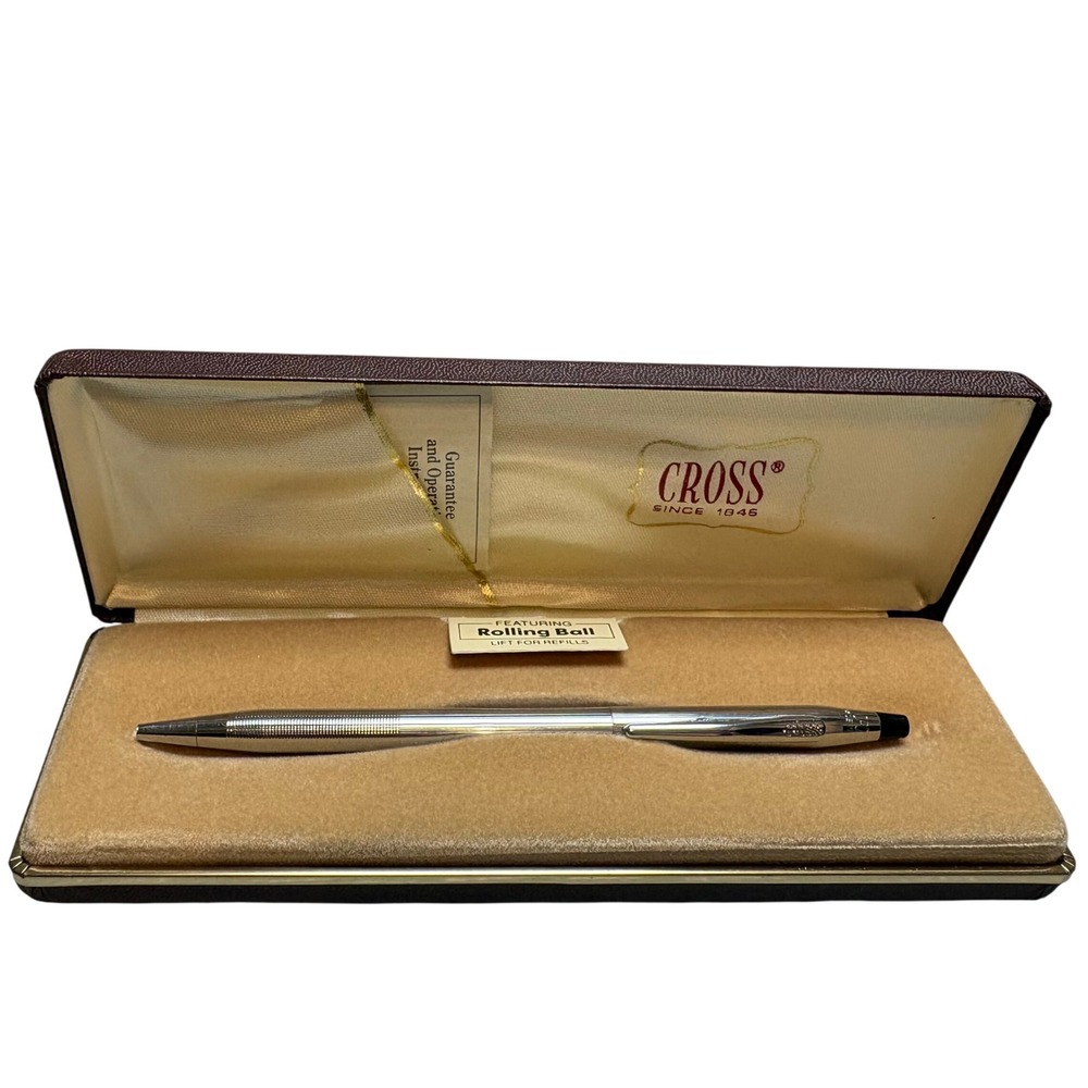 Vintage Cross Rolling Ball Pen Chrome Made in USA with Case and Refills Black